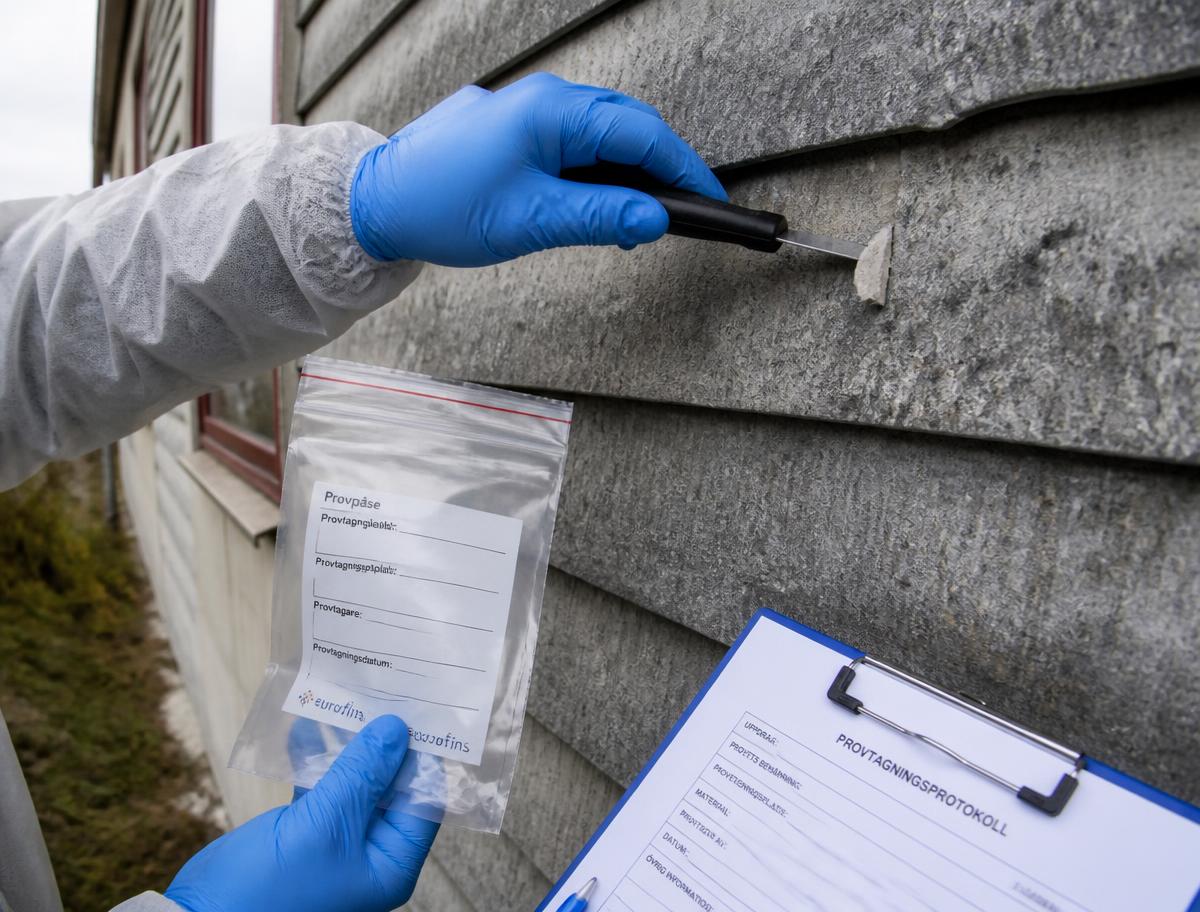 Provtagning av misstänkt asbesthaltig eternitfasad vid asbestinventering
